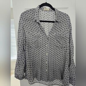 Just Living Black and White Star Pattern Button Down Shirt Size Large